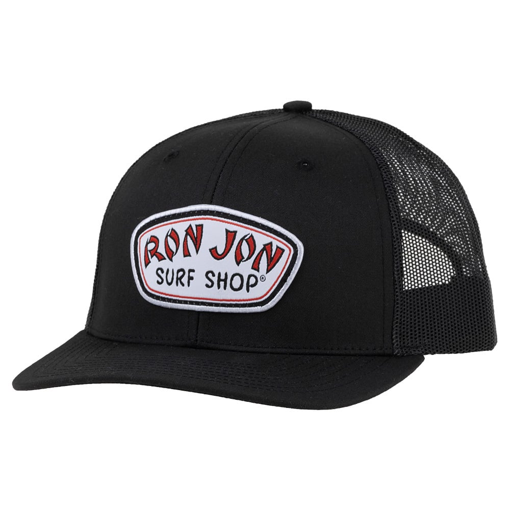 10841331000-ron-jon-black-OG-badge-trucker-hat-front