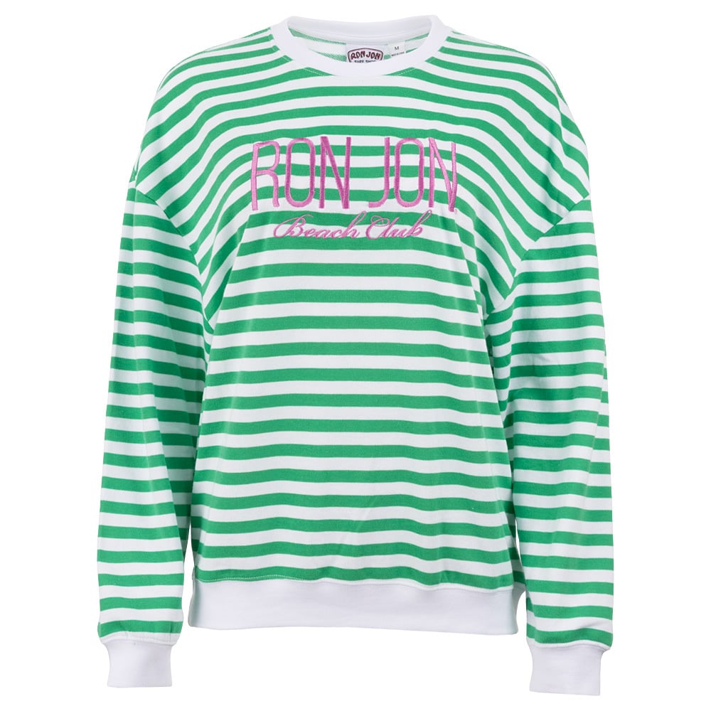 13351045071-white-green-ron-jon-womens-stripe-beach-club-crew-front