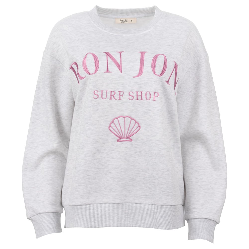 13351063310-grey-heather-ron-jon-womens-shell-embroidered-crew-neck-pullover-front