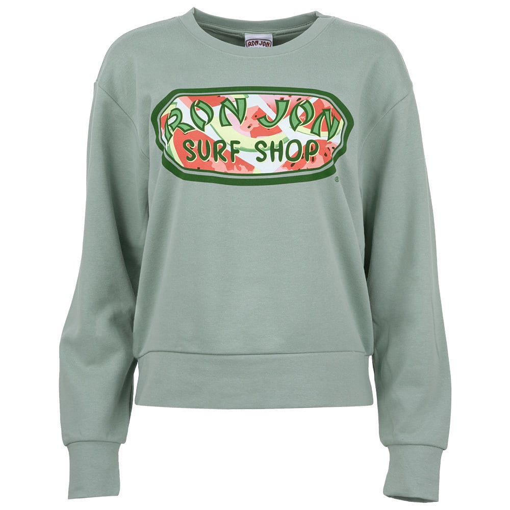 13351066071-green-ron-jon-womens-watermelon-badge-crew-neck-pullover-front